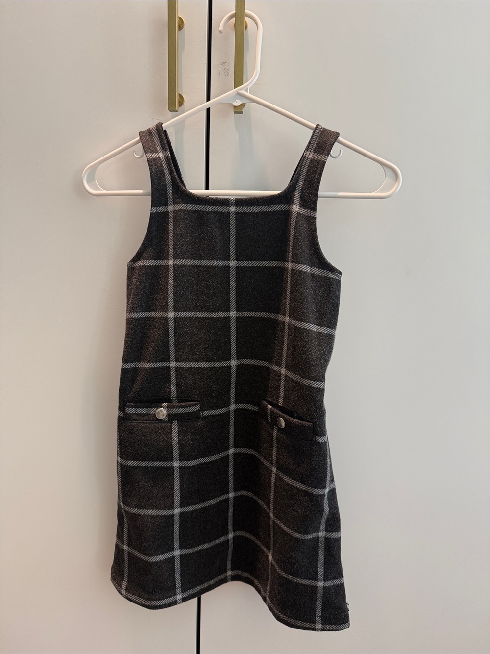 abercrombie kids Black & Gray Windowpane Pinafore Dress